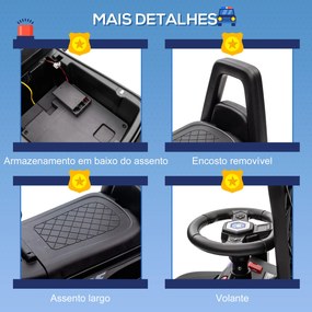 HOMCOM Carro Andador de Policia para Bebé de 18-60 Meses Carro sem Pedais com Buzina Megafone Compartimento de Armazenamento e Encosto Removível 62x29x43cm Preto