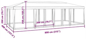 Tenda p/ festas c/ 12 paredes laterais malha 8x4 m PEAD branco