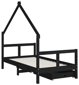 Estrutura cama infantil c/ gavetas 80x160 cm pinho maciço preto