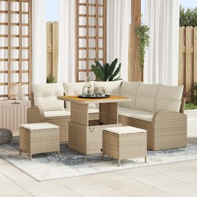 Conjunto de Sofá para Jardim de 8 Peças com Almofadas Bege Polirattan Acácia