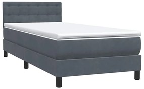 Cama com molas/colchão 90x220 cm veludo cinzento-escuro