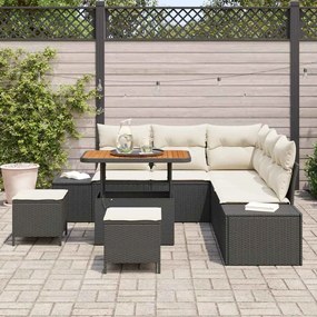Conjunto de Sofá de Jardim com 8 Peças e Almofadas Preto em Poli Ratta