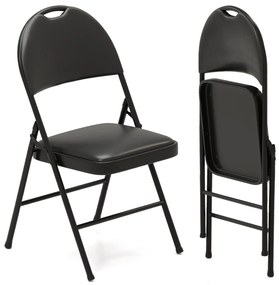 Pacote com 2/4 cadeiras dobráveis, cadeiras de festa acolchoadas com estrutura de metal, pretas, 4 peças