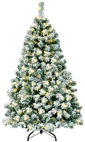 Arvore de Natal artificial com neve de 135 cm com iluminação articulada 200 luzes LED Base metálica dobrável Verde