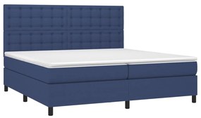 Cama box spring c/ colchão e LED 200x200 cm tecido azul