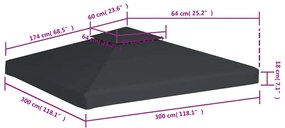 Cobertura de substituição p/ gazebo 310 g/m² cinza escuro 3x3 m