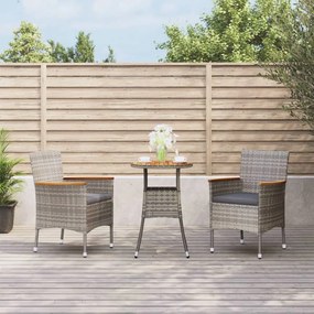 vidaXL 3 pcs conjunto bistrô de jardim c/ almofadões vime PE cinza