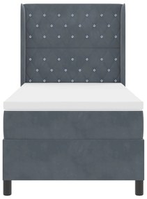 Cama Box Spring com Colchão Cinza Escuro 90x200 cm em Veludo