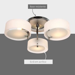 Candeeiro de Teto Moderno Candeeiro Suspenso com Ecrã em Acrílico e Suporte para Lâmpada E27 Ø64x20 cm Branco