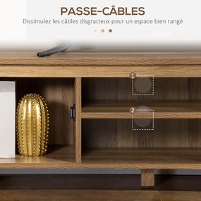 Móvel para TV com banco,109 x 35  x 38 cm, design industrial, com 2 armários, 2 compartimentos abertos, 2 passas-cabos, acabamento em madeira com veio