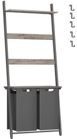 VASAGLE Cesto de roupa com escada, Toalheiro com cesto de roupa, 73 x 33 x 177 cm, Toalheiro, Separador de roupa, 2 compartimentos, Prateleira em escada, Armário de banheiro