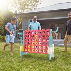 Jogo Conecta 4 Gigante para Crianças e Adultos Jogo ao Ar Livre com Cesto Jogo de Arremesso de Argolas 42 Peças Vermelho