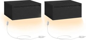 Conjunto de 2 mesas de cabeçeira com luz LED suspensas de parede em 35 x 40 x 18 cm preto