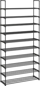 SONGMICS LSA10BK Sapateira de 10 níveis Sapateira alta Sapateira fina Armazenamento de metal Economia de espaço Vestiário Entrada 30 x 94 x 206 cm Preto