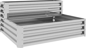 Floreira de Cultivo de 2 Níveis em Aço Galvanizado com Design em Escada e Fundo Aberto 120x101x58 cm Prata