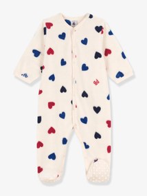 Pijama-macacão de bebé, em polar, da Petit Bateau bege estampado