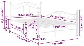 Estrutura de cama 120x200 cm metal branco