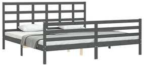 Estrutura de cama com cabeceira 200x200 cm madeira maciça cinza