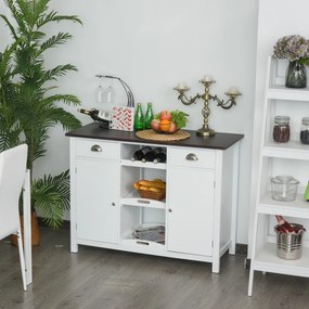 Armário de cozinha de madeira 2 gavetas e 3 prateleiras amplo espaço de armazenamento 115x48x87cm branco e marrom