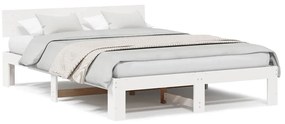 Estrado de Cama com Cabeceira Branco 160x200 cm Madeira de Pinho