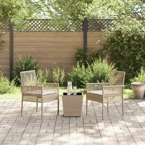 Conjunto de bistrô de jardim vidaXL com 3 peças e almofadas Bege em Ra