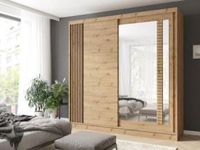 Roupeiro Reno 119, Carvalho Artisan, 215x200x59cm, 167 kg, Portas para roupeiro: Deslizante, Número de prateleiras: 5, Número de prateleiras: 5