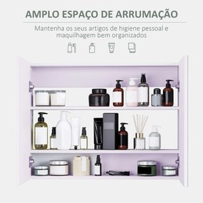 Armário Casa de Banho com Espelho com 2 Portas 3 Prateleiras Internas Estilo Moderno 80x15x60 cm Roxo Claro