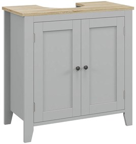 kleankin Móvel para Lavatório Pousar Armário para Casa de Banho com 2 Portas e Prateleira Ajustável Estilo Moderno 60x30x60 cm Cinza e Madeira