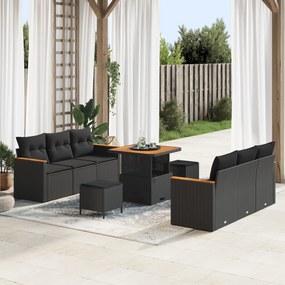 Conjunto de Sofá de Jardim em 9 Peças com Almofadas Preto Rattan Polip