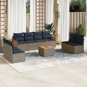 vidaXL 9 pcs conjunto sofás p/ jardim c/ almofadões vime PE cinzento