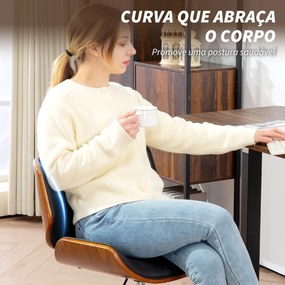 Cadeira de Escritório sem Braços Cadeira de Secretária Vintage Giratória Estofada em PU Altura Ajustável 52x54x74-84 cm Preto e Madeira