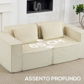 Sofá de 3 Lugares Sofá de Sala 202x90x76 cm Revestido em Veludo Cotelê Acolchoamento Espesso e 2 Almofadas Bege