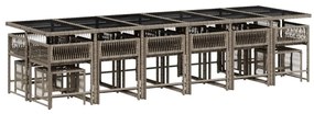 17 pcs conj. de jantar p/ jardim c/ almofadões vime PE cinzento