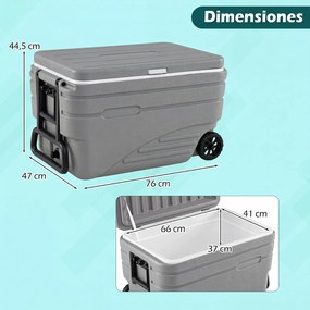Geleira Térmica Portátil, 76 x 47 x 44,5 cm, Grande Capacidade de 98 L, Cinzento