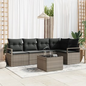 Conjunto de Sofá de Jardim de 5 Peças com Almofadas Preto Rattan Poly,