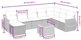 9 pcs conj. sofás jardim c/ almofadões vime PE bege misturado