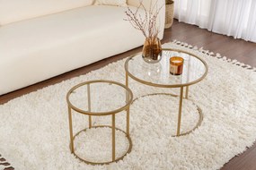 Conjunto de Mesa de Centro "Tavolino Vetro Nero" - Dourado - Design Mo