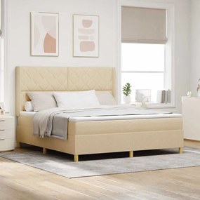 Cama Box com Colchão e LED Creme 180x200 cm Tecido