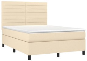 Cama box spring c/ colchão e LED 140x190 cm tecido cor creme