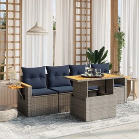 vidaXL 5 pcs conjunto sofás p/ jardim c/ almofadões vime PE cinzento