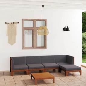 6 pcs conjunto lounge de jardim c/ almofadões acácia maciça