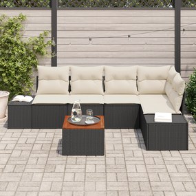 Conjunto de Sofá de Jardim de 6 Peças com Almofadas Preto Vime PE Acác