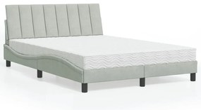 Cama com colchão 140x190 cm veludo cinzento-claro