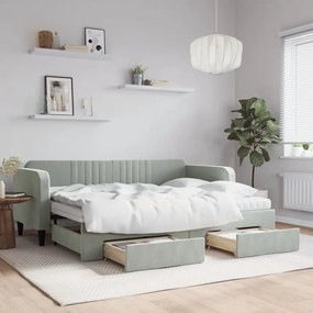 Sofá-cama c/ gavetão e gavetas 80x200 cm veludo cinzento-claro