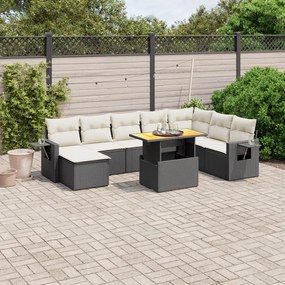 9 pcs conjunto de sofás p/ jardim c/ almofadões vime PE preto