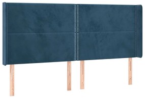 Cabeceira cama c/ luzes LED veludo 203x16x118/128cm azul-escuro