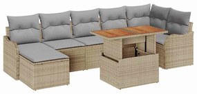 Sofá de Jardim de 8 Peças com Almofadas Beiges, Rattan Sintético e Acá