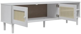 Móvel de TV SENJA aspeto vime 158x40x49 cm pinho maciço branco