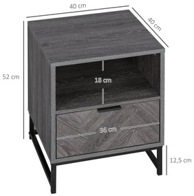 Mesa de Cabeceira com 1 Gaveta Prateleira Aberta e Pés de Aço Mesa de Cabeceira para Dormitório Sala de Estar Escritório Estilo Moderno 40x40x52cm Cin