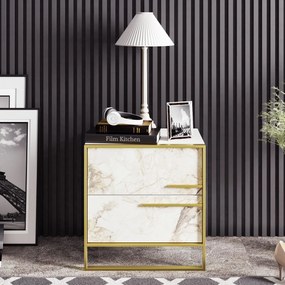 Mesa de Cabeceira Polka – Dourado e Branco – 50x51,8x38,5 cm